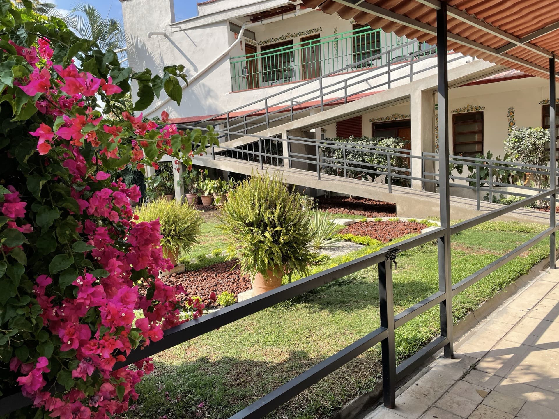 Rampa de acceso entre jardines
